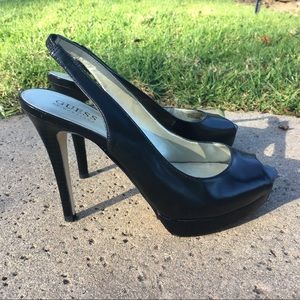 Guess black peep toe sling back heels, 7.5